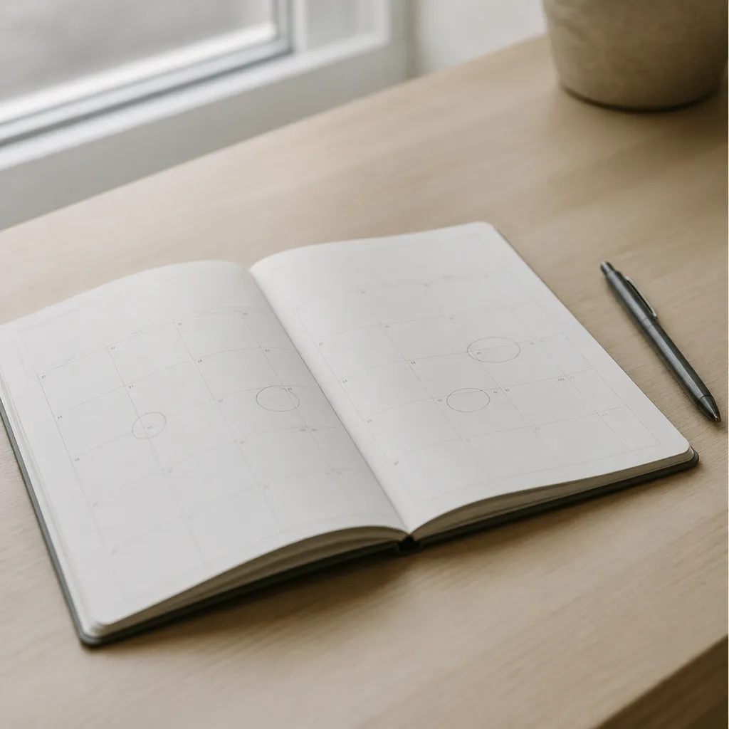 Agenda ouvert avec des dates entourées, symbole du délai légal à respecter