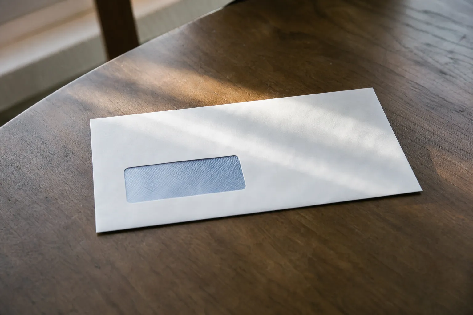 Enveloppe de courrier administratif posée sur une table en bois