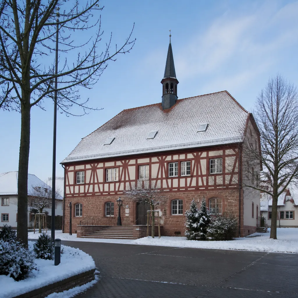 Façade d’une mairie alsacienne un jour d’hiver